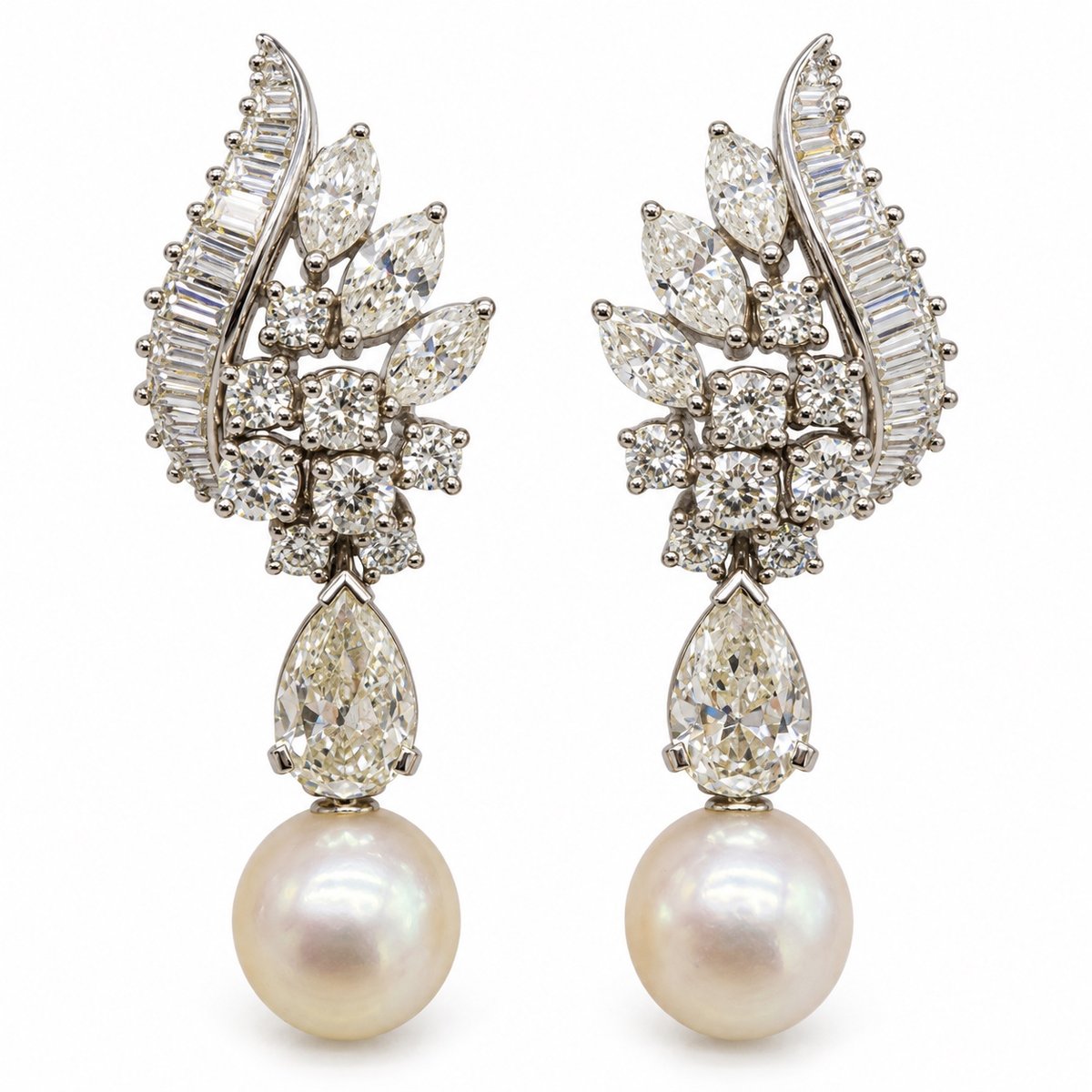 Platinum & 14K White Gold 5.70 Ct. Diamond and Pearl Earrings