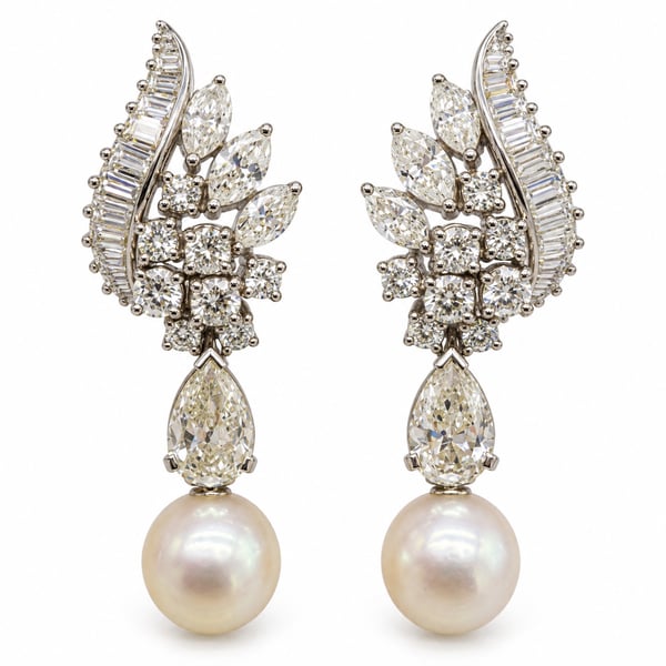 Platinum & 14K White Gold 5.70 Ct. Diamond and Pearl Earrings