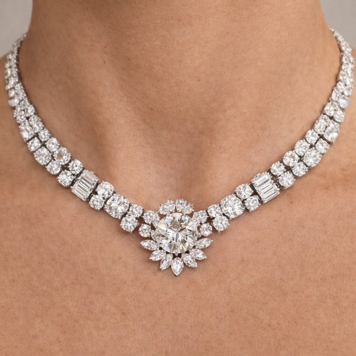 1950's Platinum 62.40 Ct. Diamond Necklace