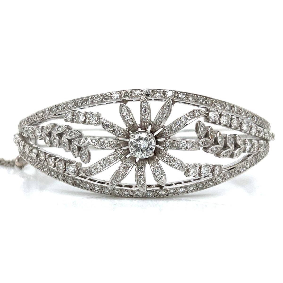 Art Deco 14K White Gold 6.40 Ct. Diamond Bangle Bracelet