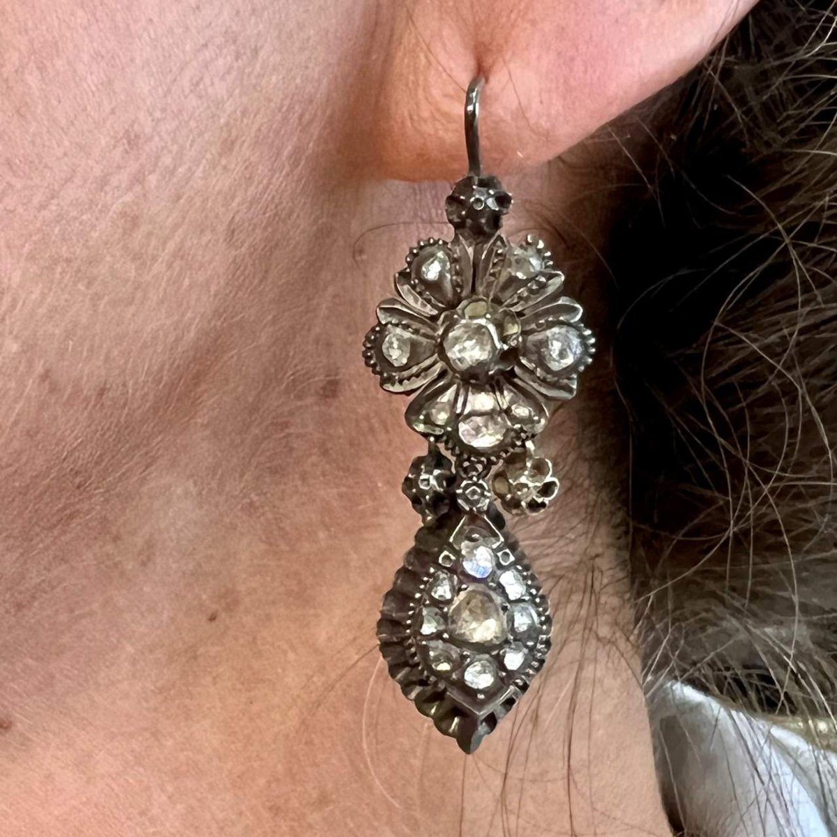 Antique Victorian Silver Diamond Earrings