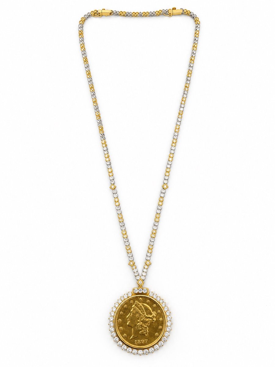 22K & 18K Yellow Gold Liberty Coin Diamond Necklace