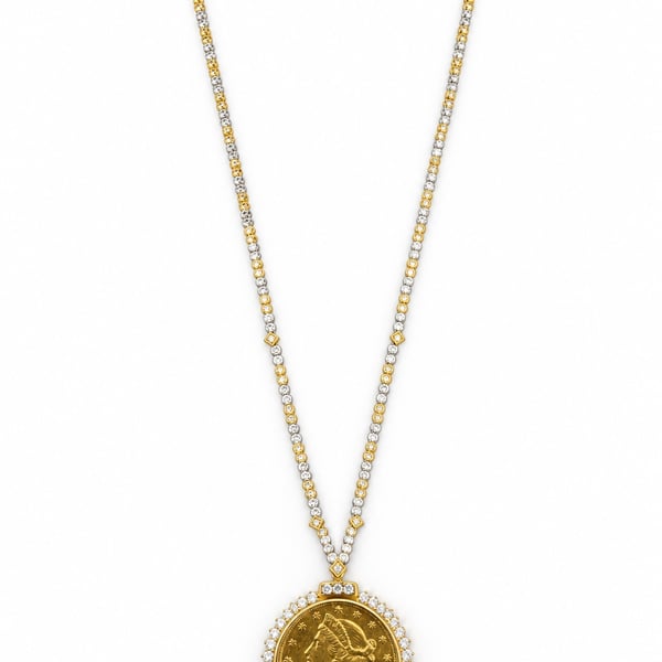 22K & 18K Yellow Gold Liberty Coin Diamond Necklace