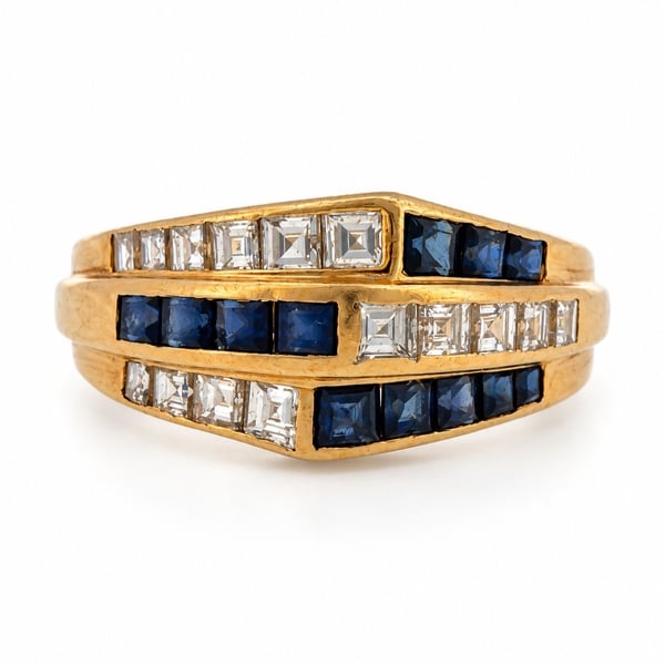 OSCAR HEYMAN 18K Yellow Gold Sapphire & Diamond Ring
