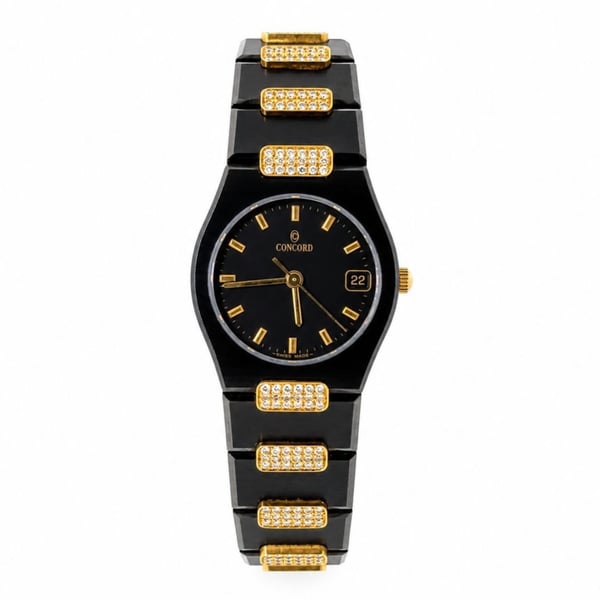 CONCORD Freedom Collection Black Ceramic & 18K Yellow Gold Factory Diamond Set Watch