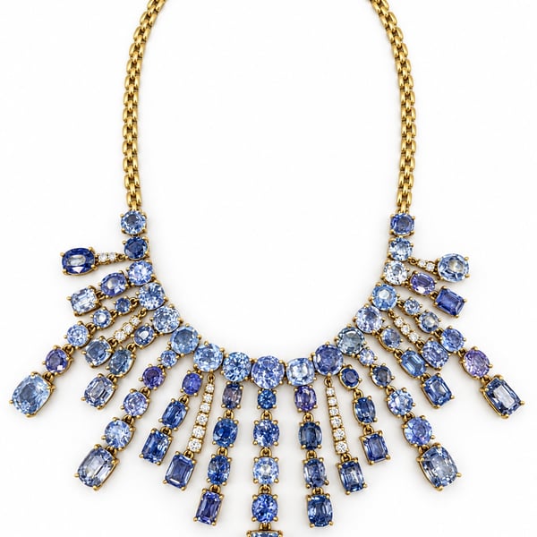 18K Yellow Gold Ceylon No-heat Sapphire & Diamond Necklace