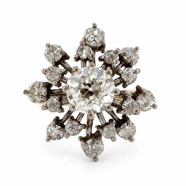 1950's Platinum & 18K Yellow Gold Diamond Snowflake Ring