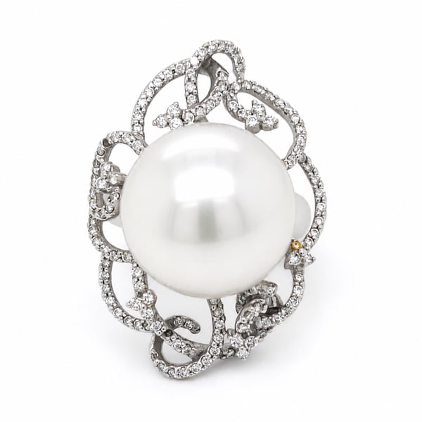 18K White Gold South Sea Pearl & Diamond Ring