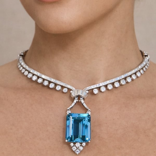 Art Deco Platinum 35.60 Ct. Santa Maria Aquamarine & Diamond Necklace