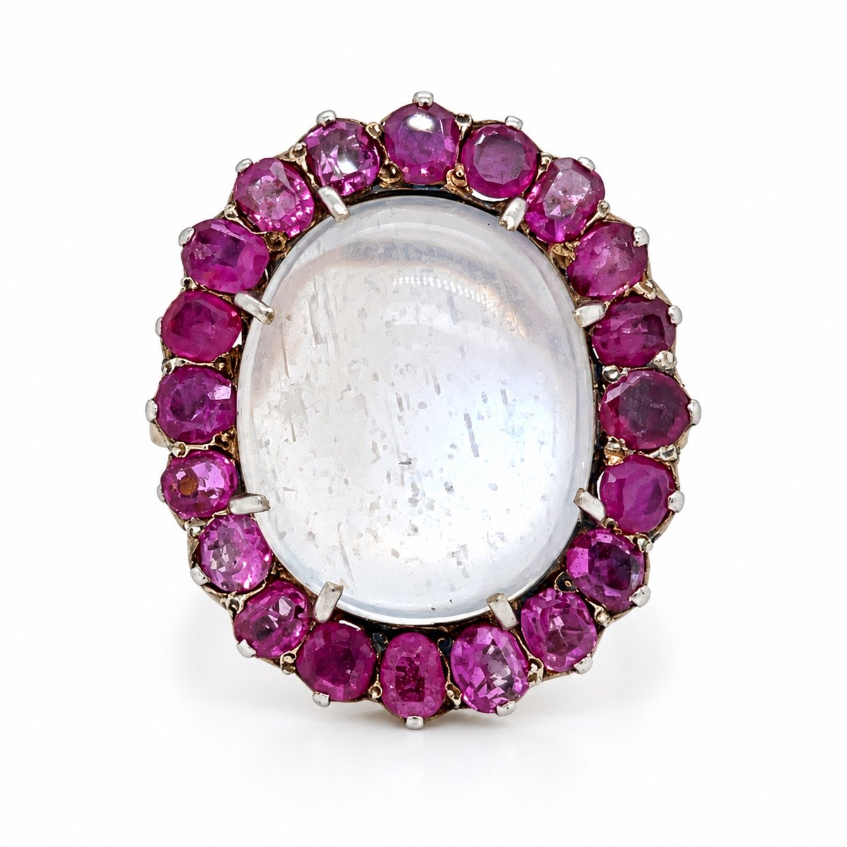 14K Yellow Gold Moonstone & Ruby Ring