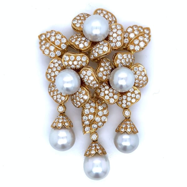 18K Yellow Gold South Sea Pearl & Diamond Brooch
