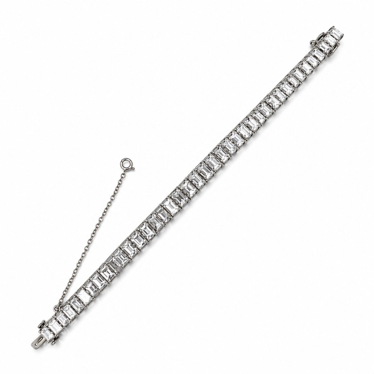 Art Deco Platinum 26.00 Ct. Emerald-cut Graduated Diamond Tennis Bracelet
