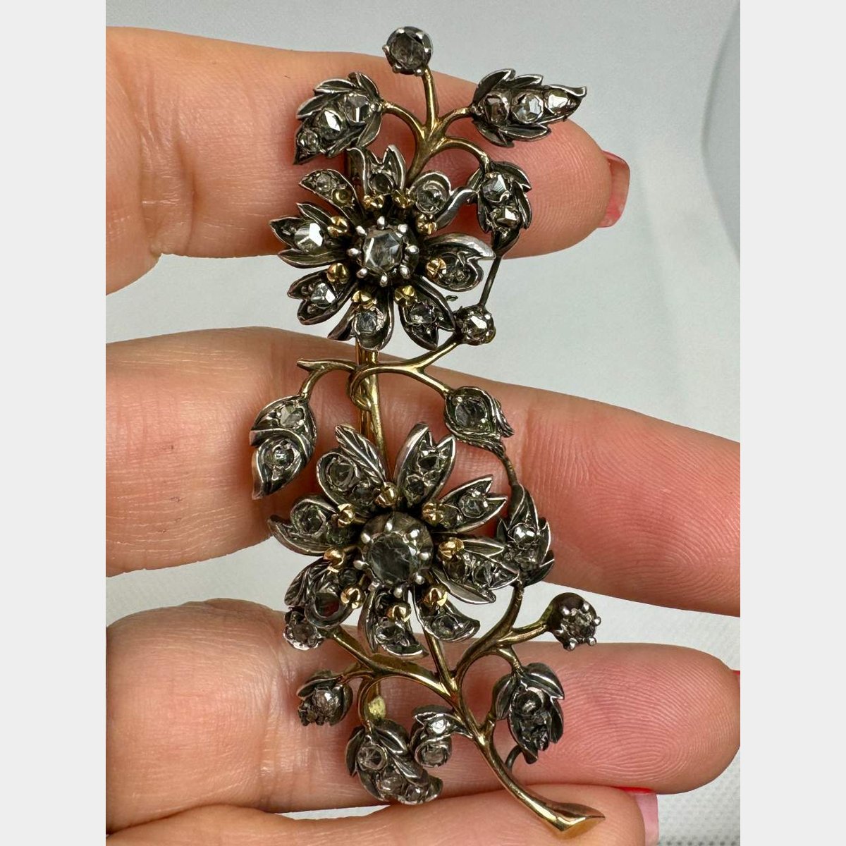 18K & Silver 2.25 Ct. Diamond Brooch