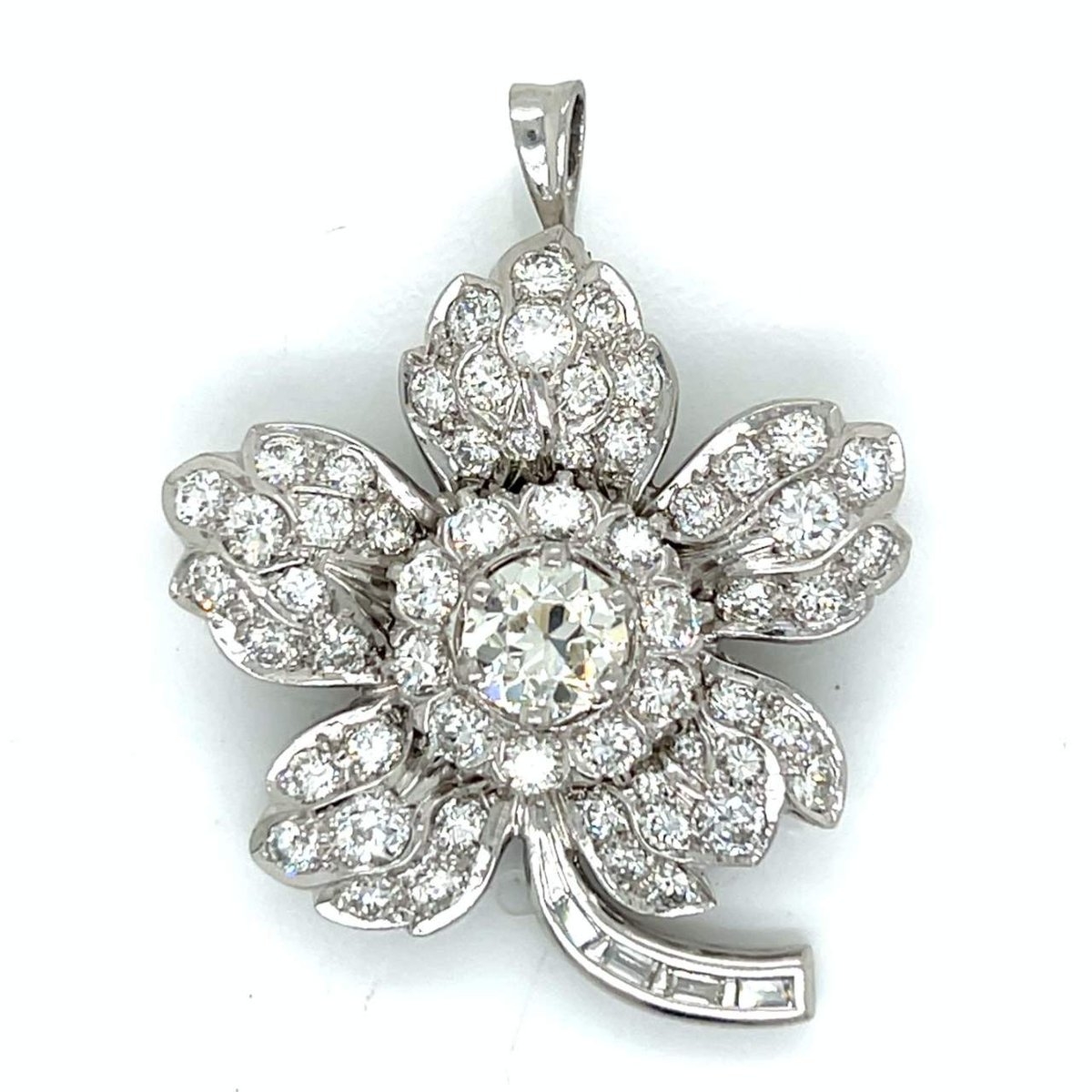 1960’s Platinum Deco Style Diamond Brooch/Pendant