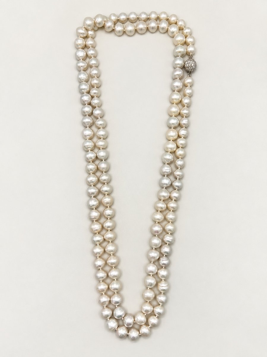 18K White Gold South Sea Pearl Necklace w/ Diamond Clasp