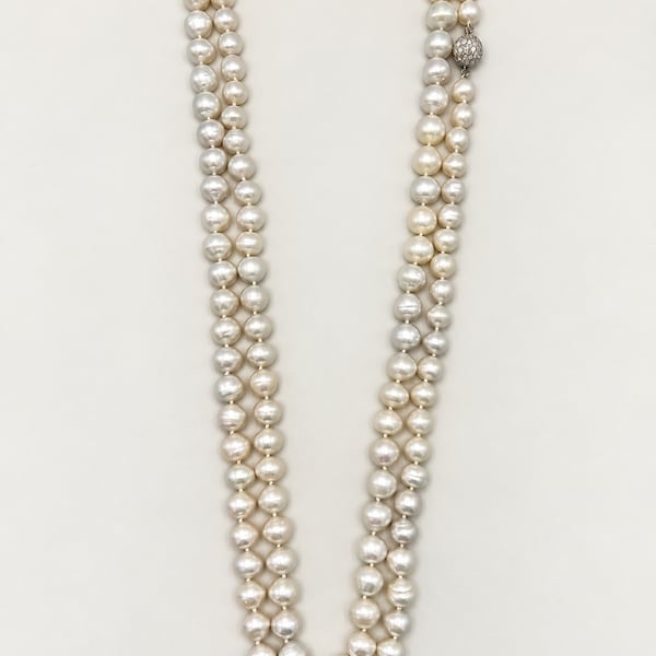18K White Gold South Sea Pearl Necklace w/ Diamond Clasp