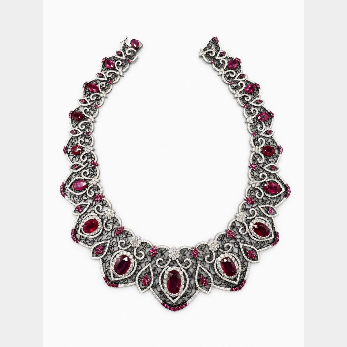 18K White Gold Diamond & Ruby Necklace