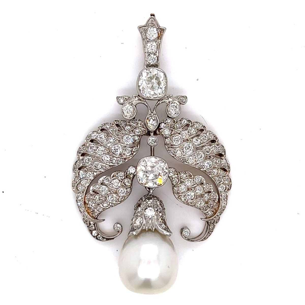Antique 18K & Platinum Diamond and Pearl Brooch