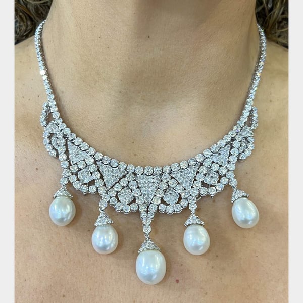 1960’s 14K White Gold South Sea Pearl & Diamond Necklace