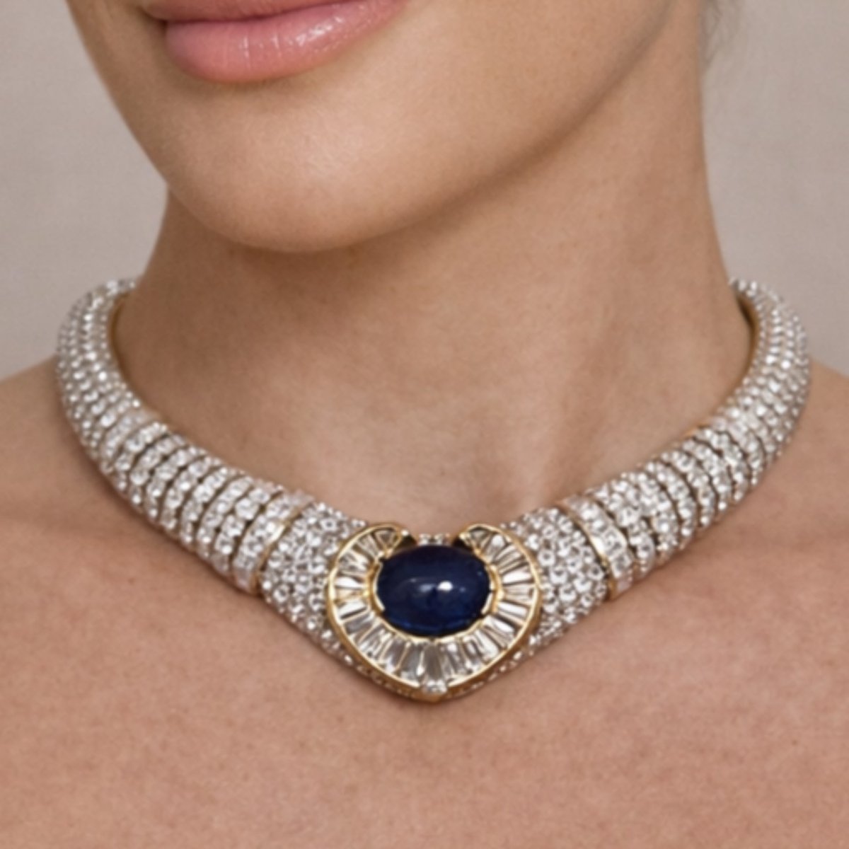 18K Yellow Gold Sapphire and Diamond Necklace