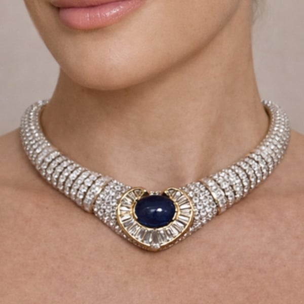 18K Yellow Gold Sapphire and Diamond Necklace