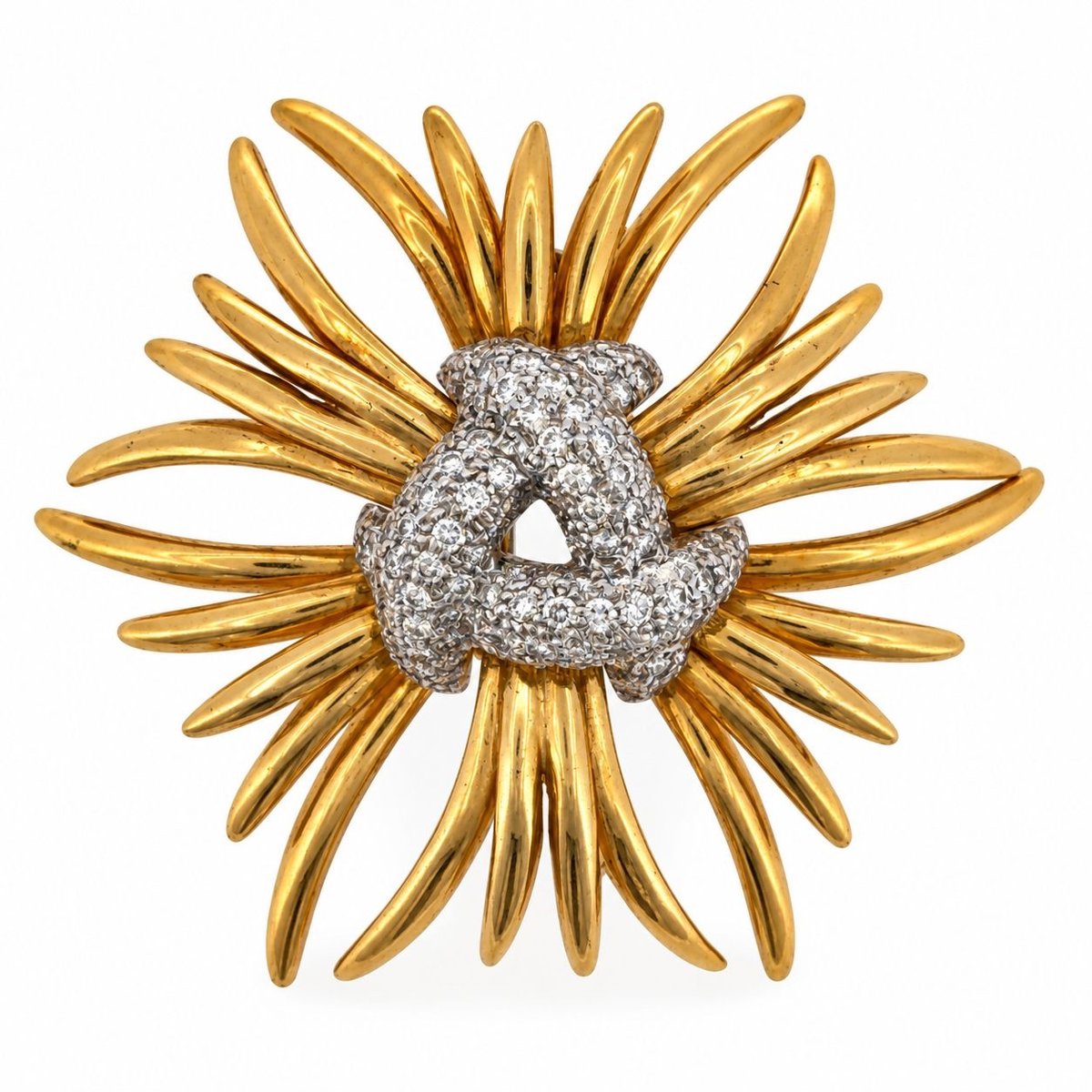 18K Yellow Gold & Diamond Flower Brooch