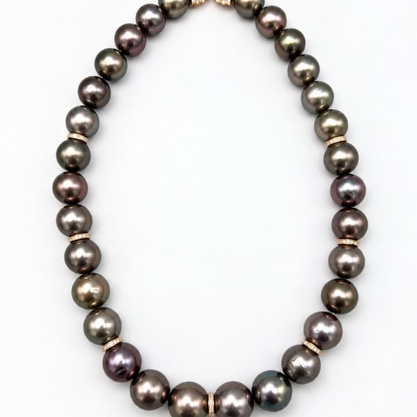 14K Yellow Gold Graduated South Sea Pearl & Diamond Necklace