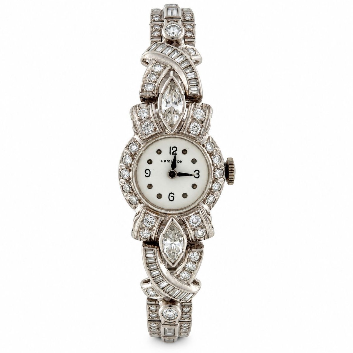 HAMILTON Art Deco Platinum Diamond Ladies Cocktail Watch