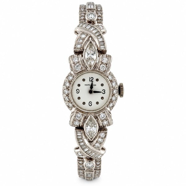 HAMILTON Art Deco Platinum Diamond Ladies Cocktail Watch