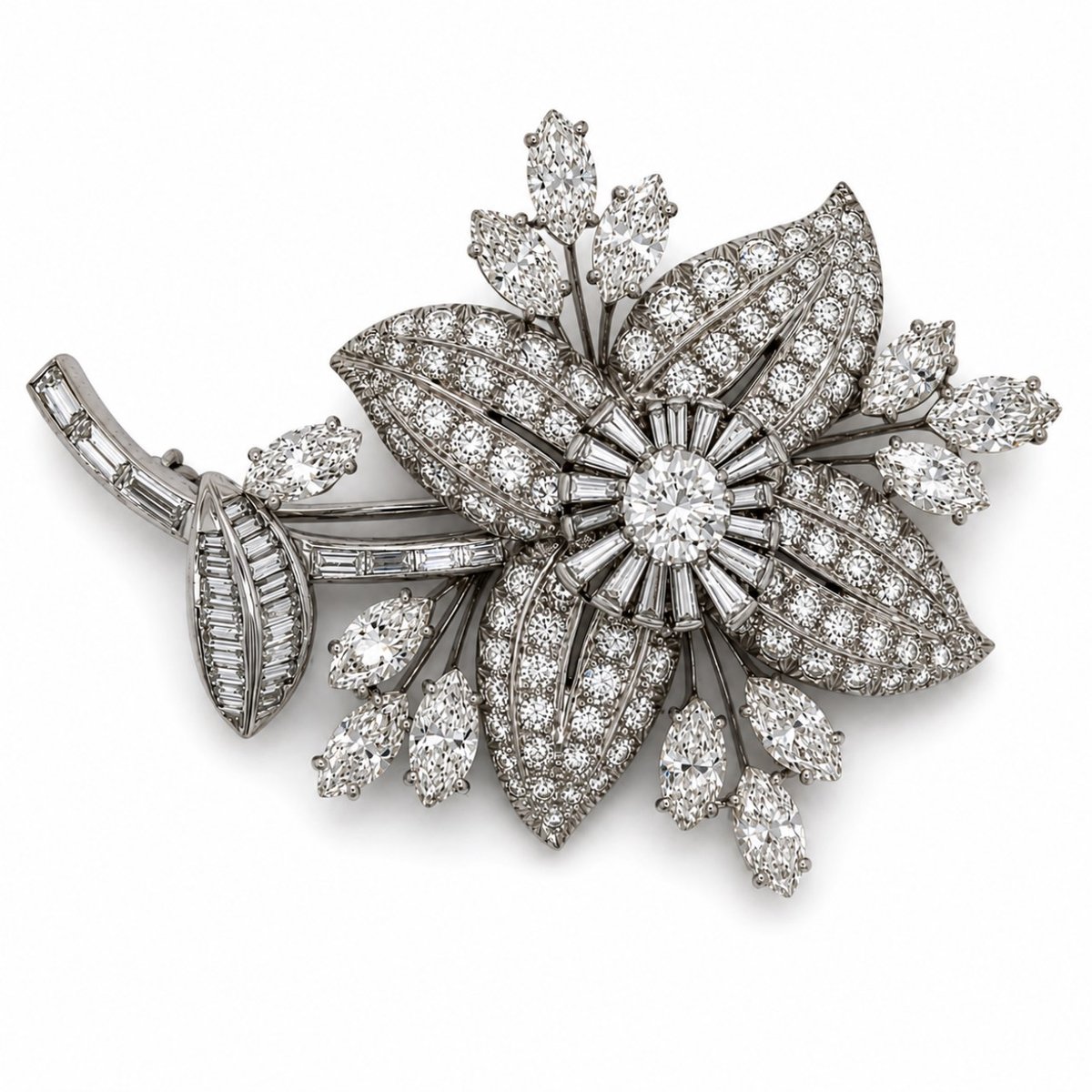 TIFFANY & CO. 1960’s Platinum Diamond Flower Brooch