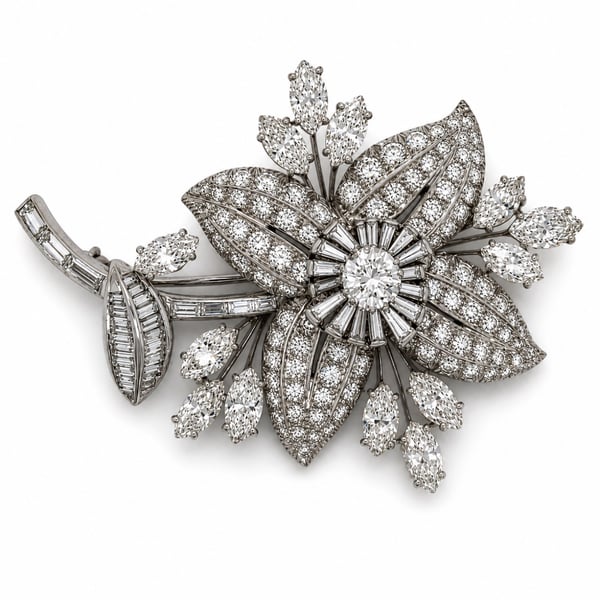 TIFFANY & CO. 1960’s Platinum Diamond Flower Brooch