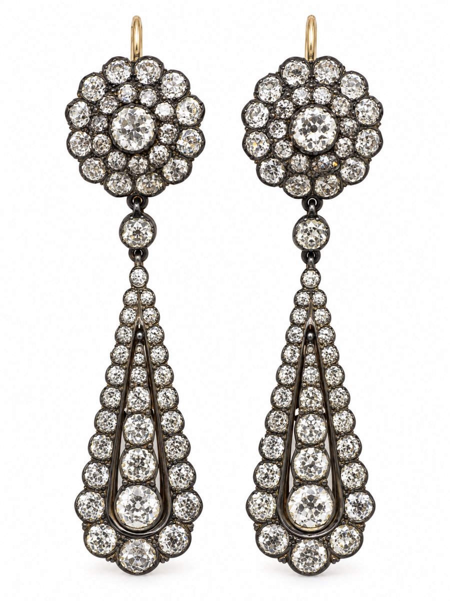 18K Yellow Gold & Silver Top 16.00 Ct. Diamond Earrings