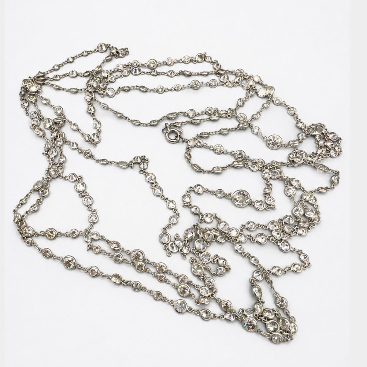 Art Deco Platinum 38.80 Ct. Diamond by the Yard Necklace