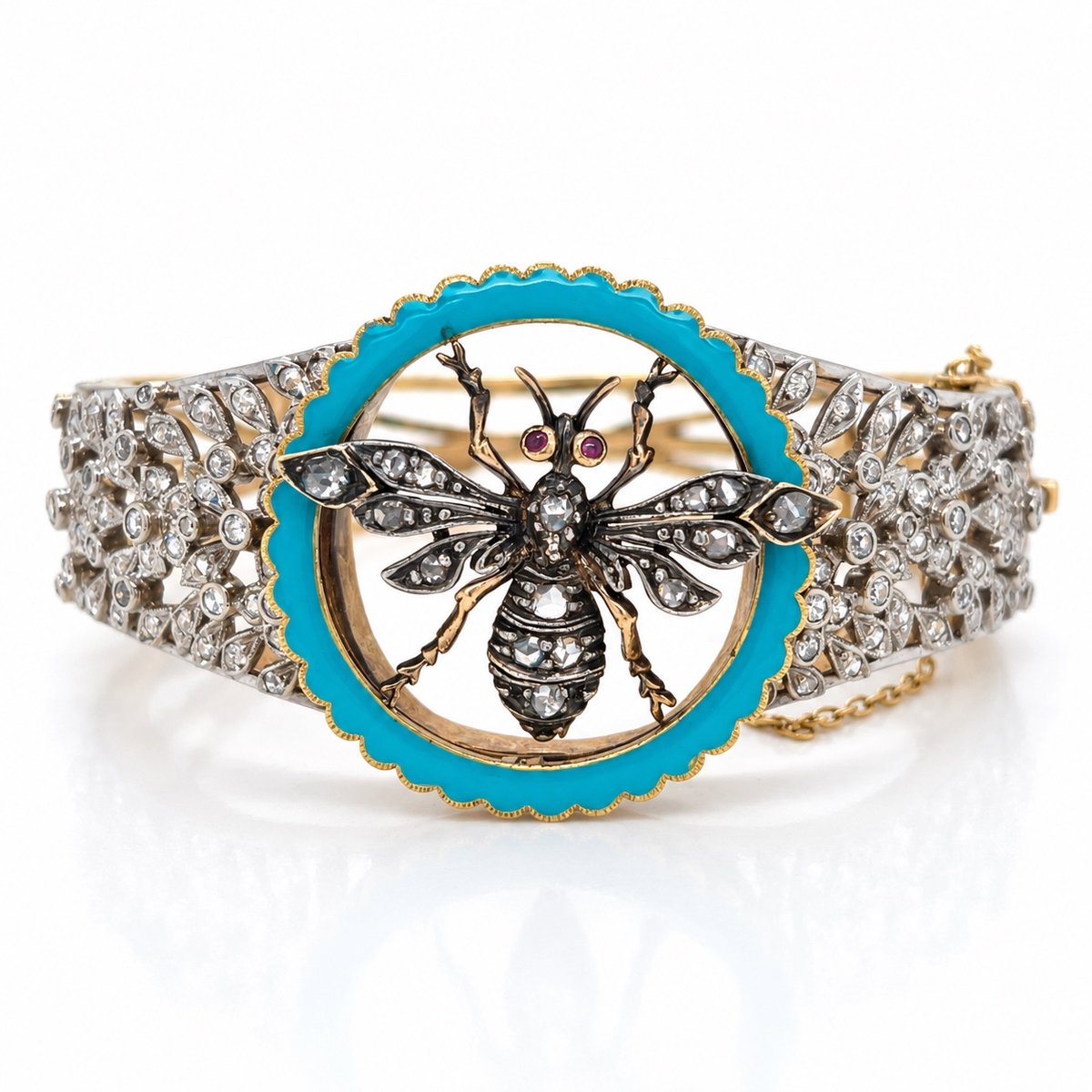 Victorian 14K Yellow Gold Diamond Bangle Bracelet