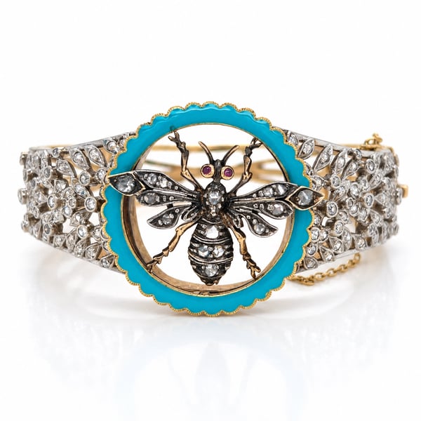 Victorian 14K Yellow Gold Diamond Bangle Bracelet