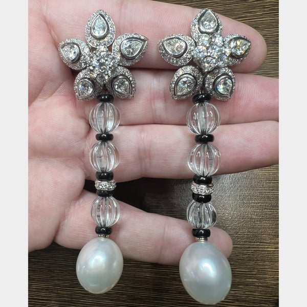 Ellagem 18K & 14K White Gold Diamond, Crystal, and Onyx Earrings