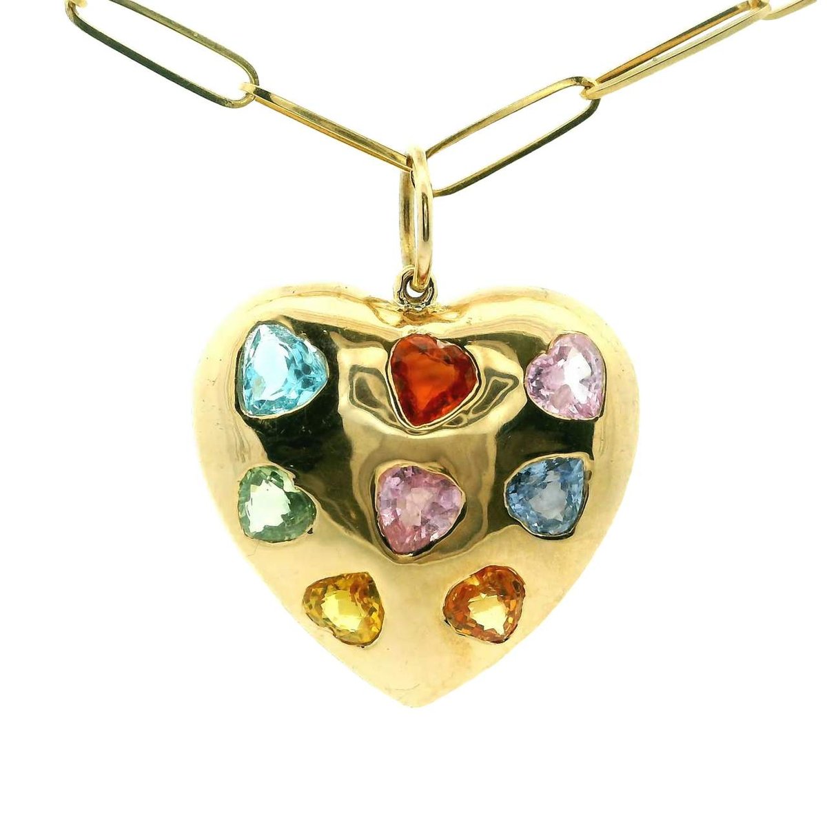 Rainbow Gem Gold Heart Pendant