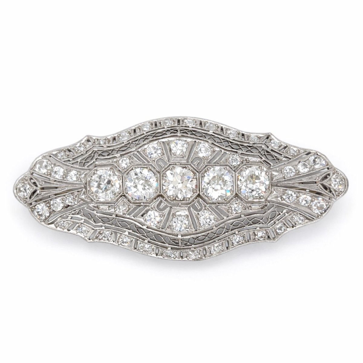 Art Deco Platinum 5.70 Ct. Diamond Brooch