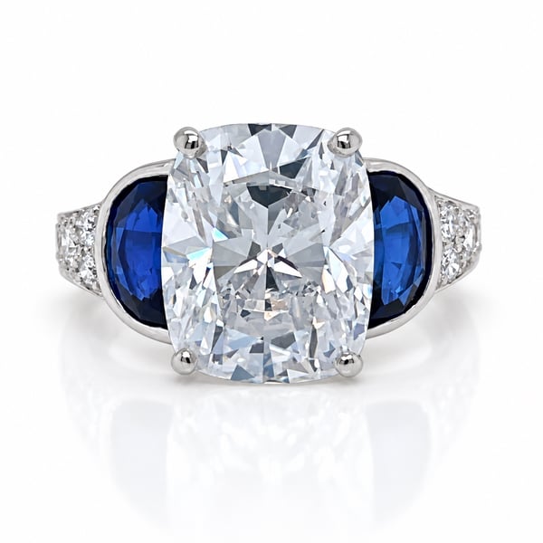 CARTIER 1950's Platinum GIA & LFG Certified 5.01 Ct. Diamond & Sapphire Ring