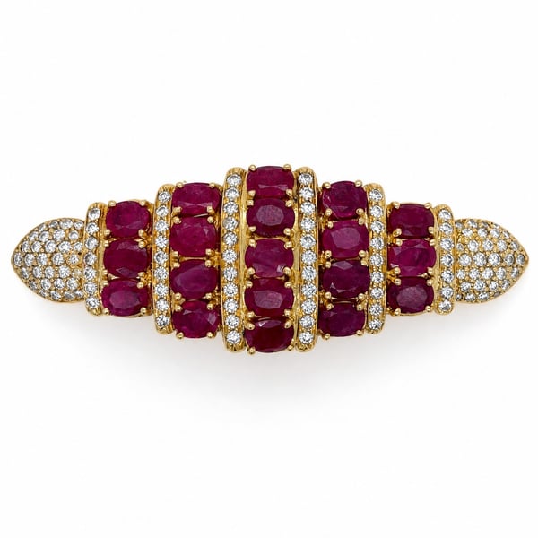 18K Yellow Gold Diamond & Ruby Brooch