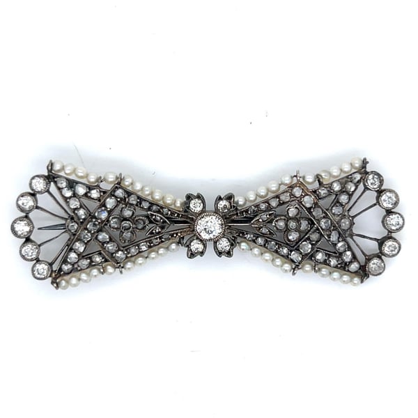 Art Deco Platinum Natural Pearl & Diamond Brooch
