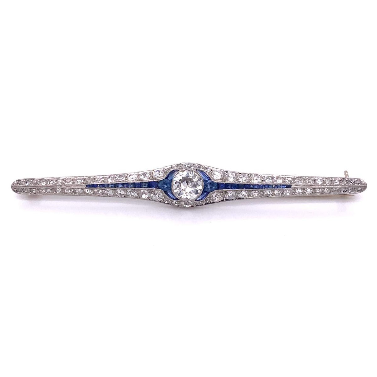 5.55 Ct Diamond & Sapphire Art Deco Pin