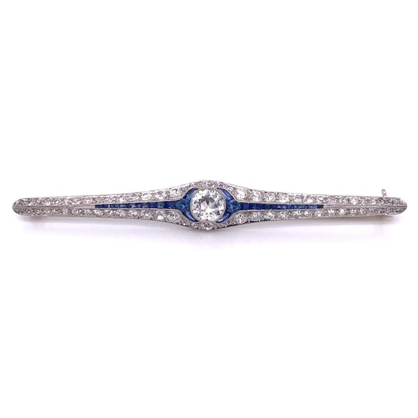 5.55 Ct Diamond & Sapphire Art Deco Pin