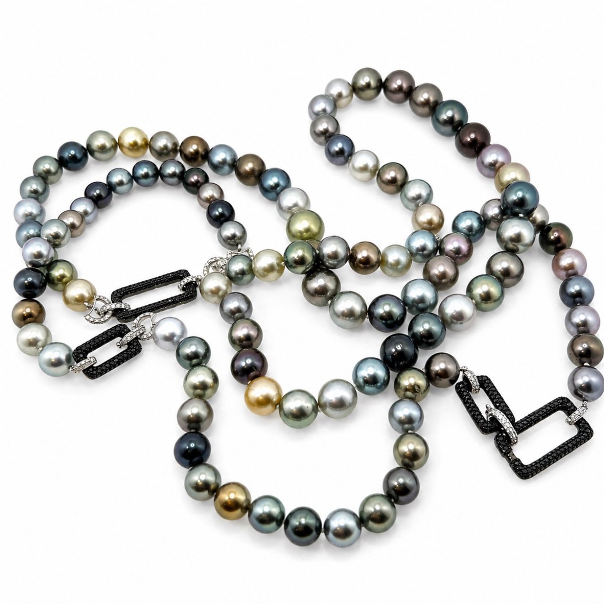 18K White Gold Graduated South Sea Pearl & Diamond Necklace