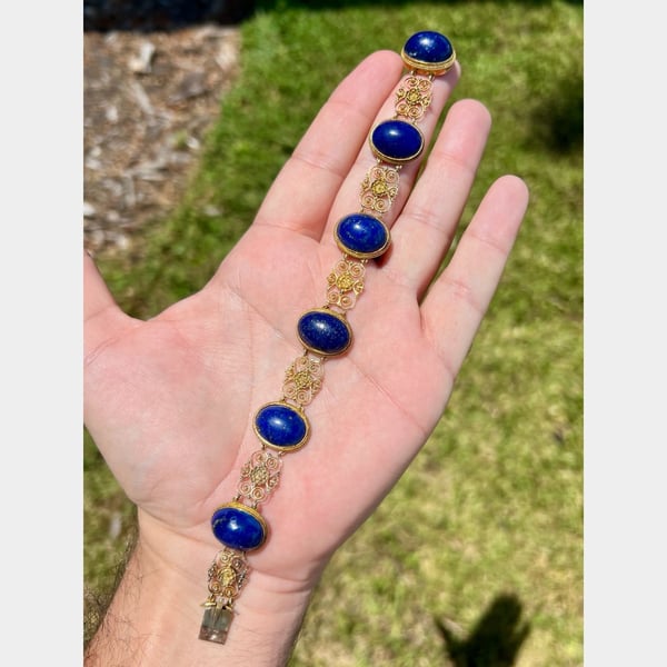 Antique 10K Yellow Gold Lapis Lazuli Bracelet