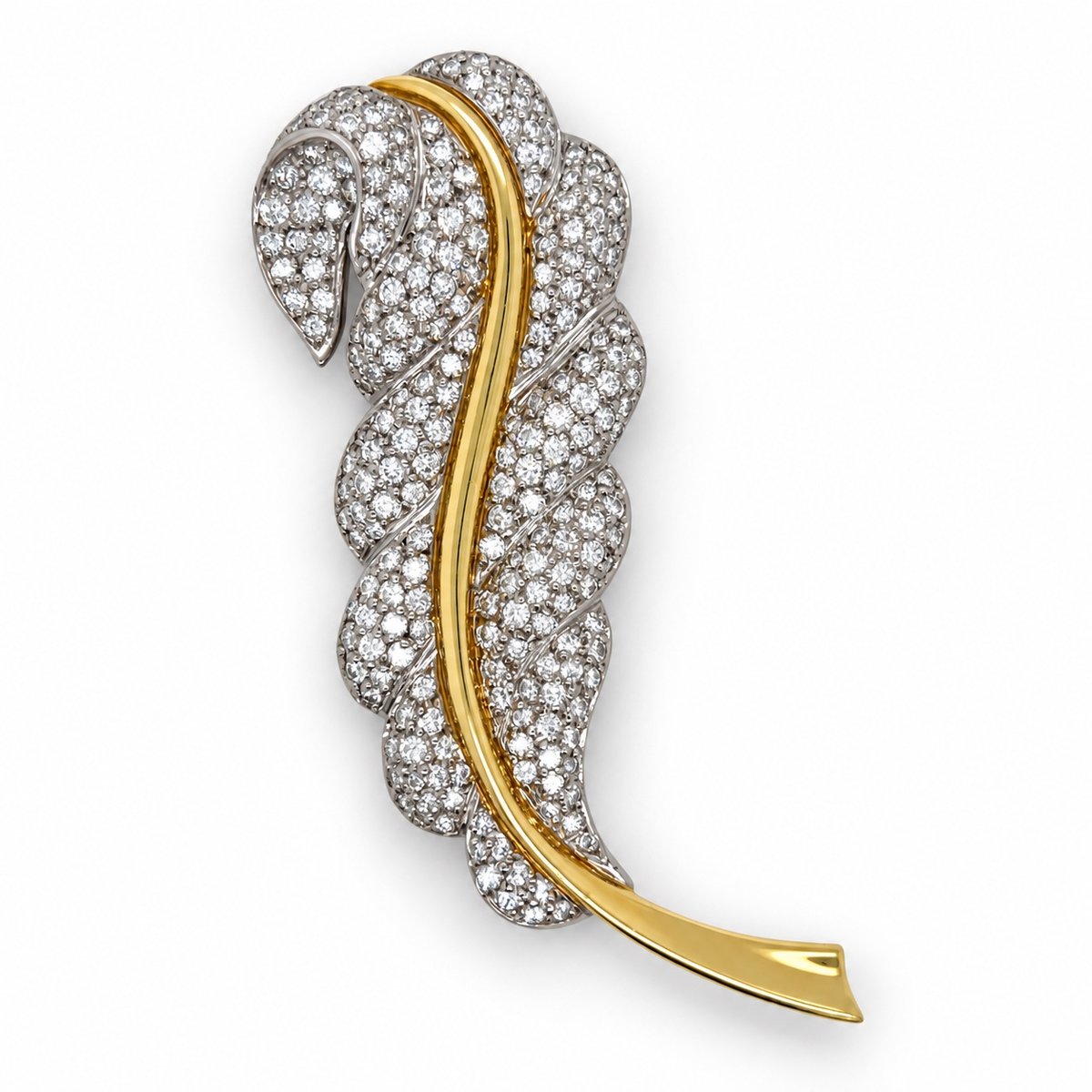 18K Yellow Gold & Platinum 6.75 Ct. Diamond Feather Brooch
