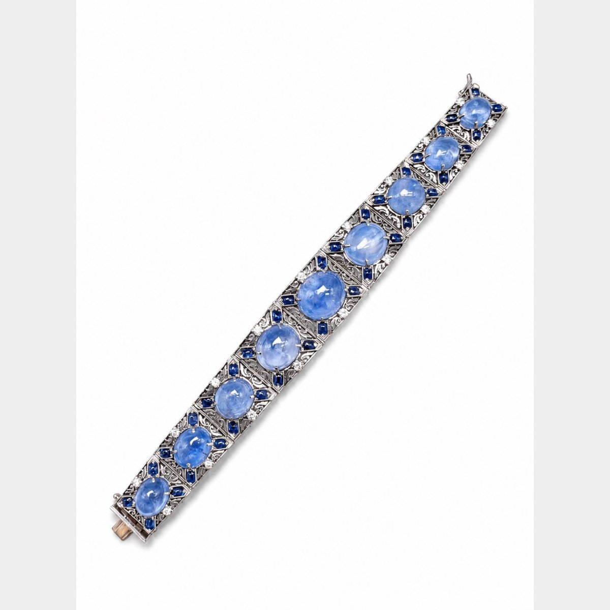 Art Deco Platinum GIA Certified Sapphire & Diamond Bracelet