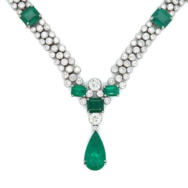 Art Deco GIA Certified Colombian Emerald & Diamond Necklace