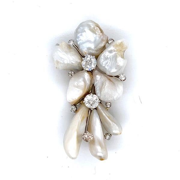 RUSER 18K & Platinum Pearl & Diamond Brooch