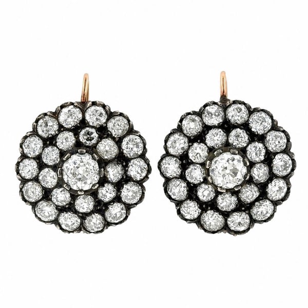 18K Rose Gold & Silver Diamond Cluster Earrings